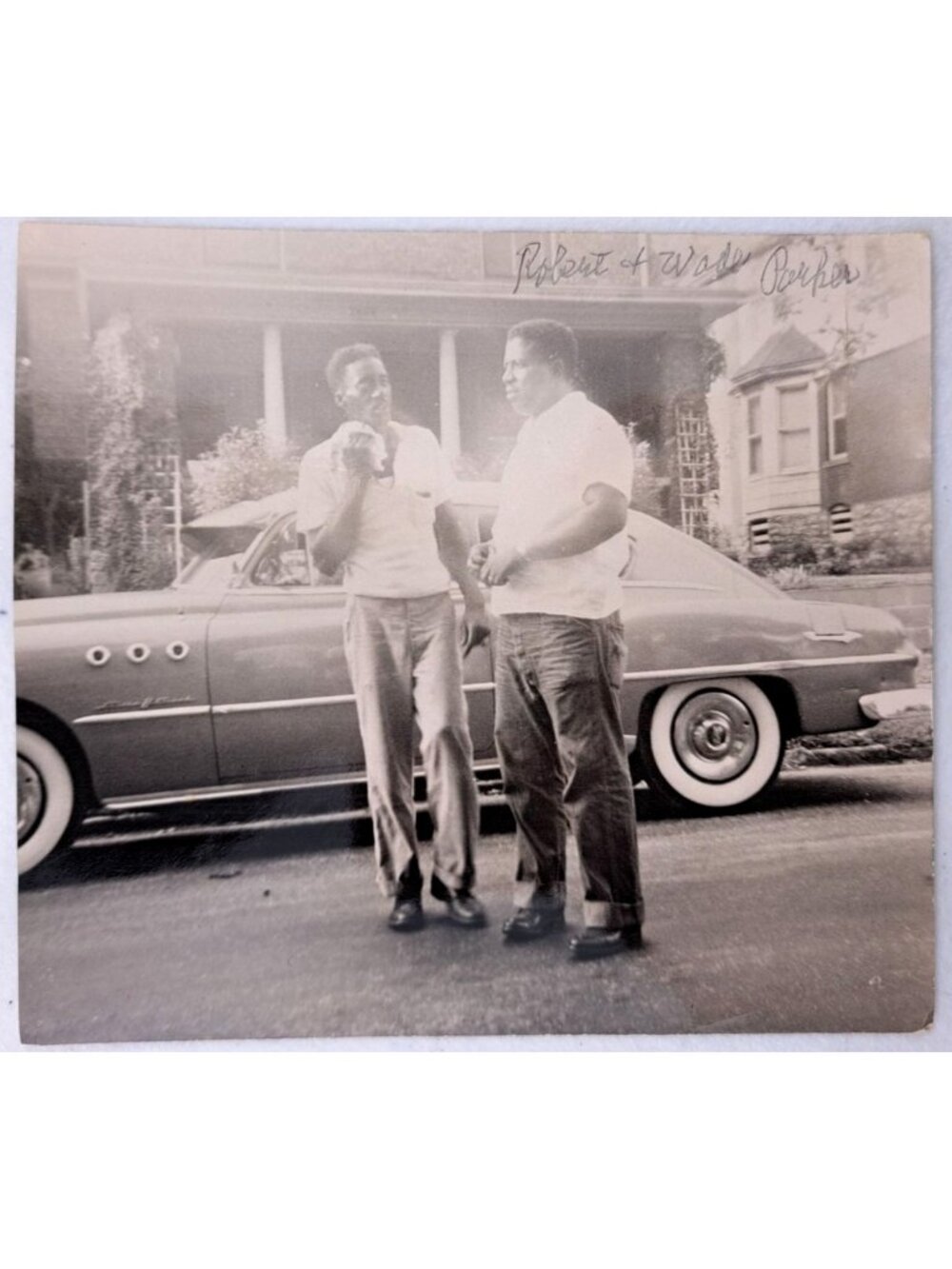 Vintage Found Photo Two African American Men Standing Talking By Classic Car 50s